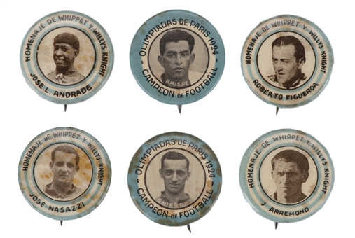 Lot of (6) 1924 Olympic Games Badges Produced by Willys Knight Automobiles (Letter of Provenance)